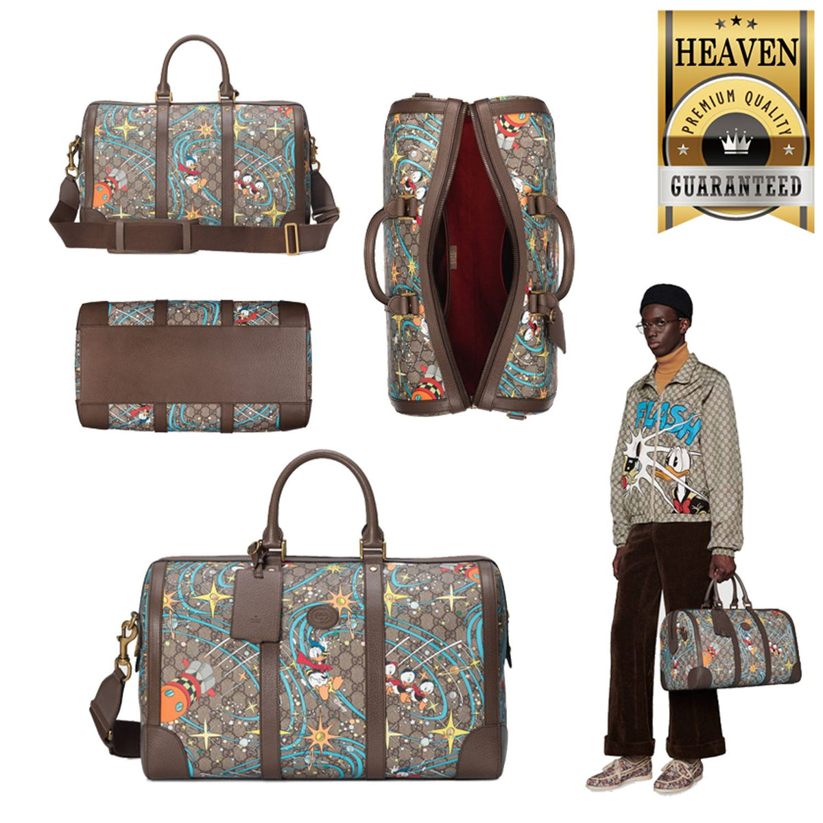 Gucci x Disney Monogram Duffle Travel Bag Beige/Ebony in Coated