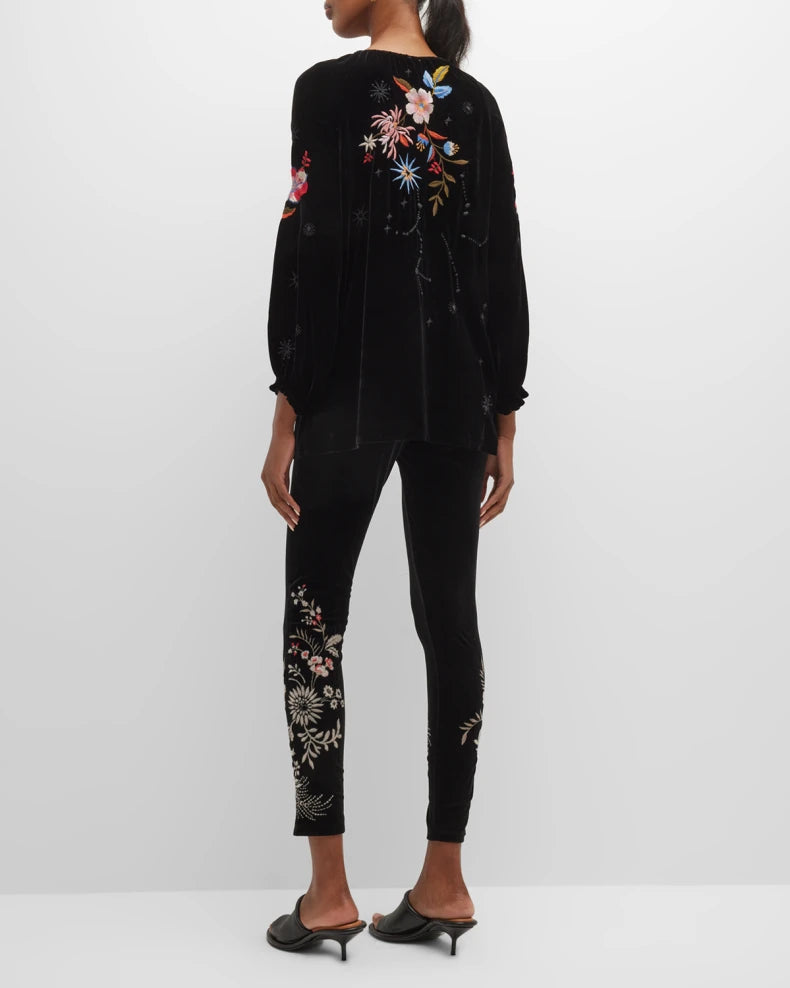 Johnny Was Black Martine Embroidered Leggings Boho Chic R68522 NEW —  AfterRetail