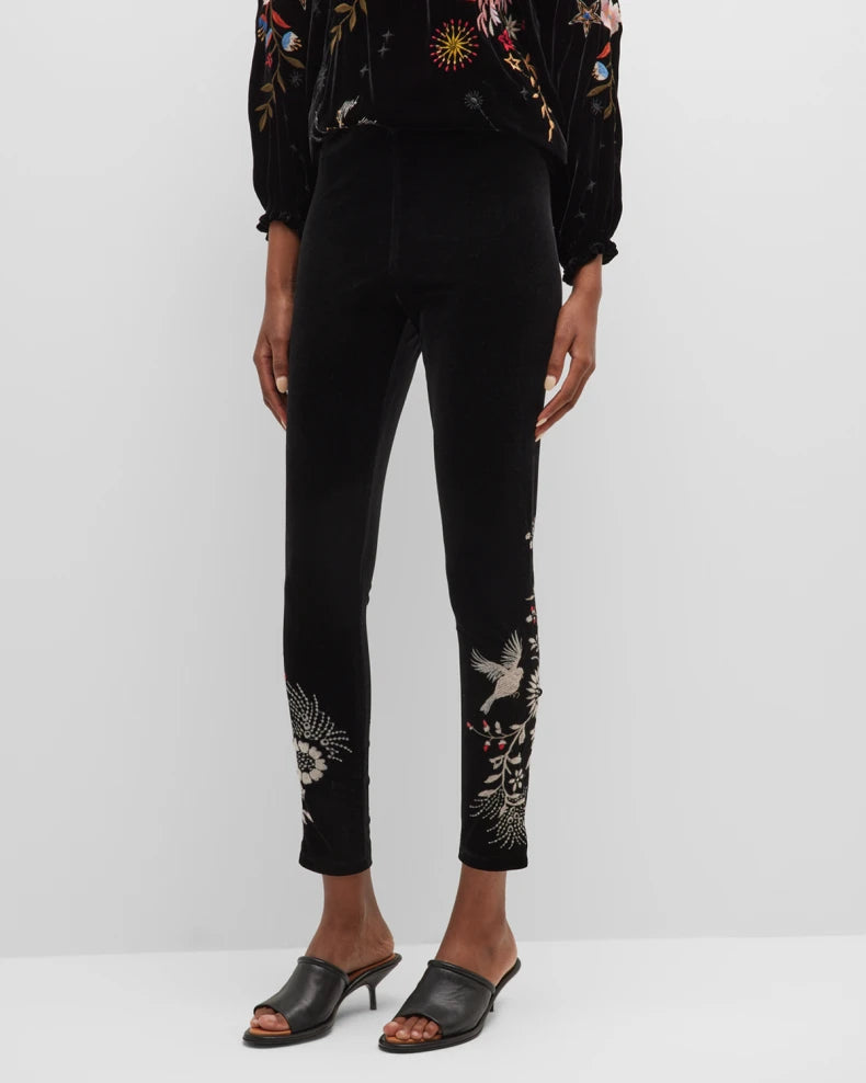 Johnny Was Black Martine Embroidered Leggings Boho Chic R68522 NEW
