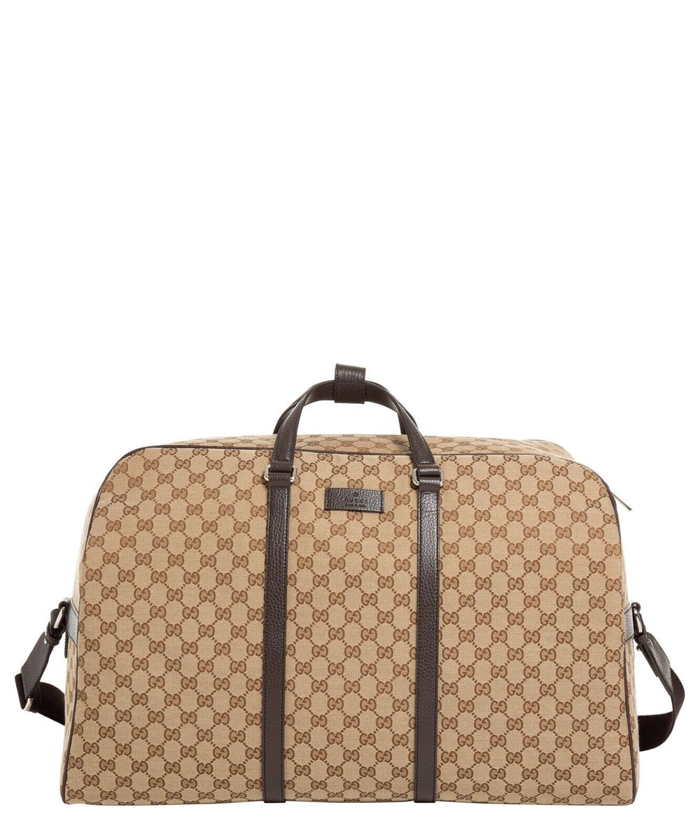 Gucci Duffle Brown Signature Guccissima Large Canvas Leather Travel Luggage  NEW