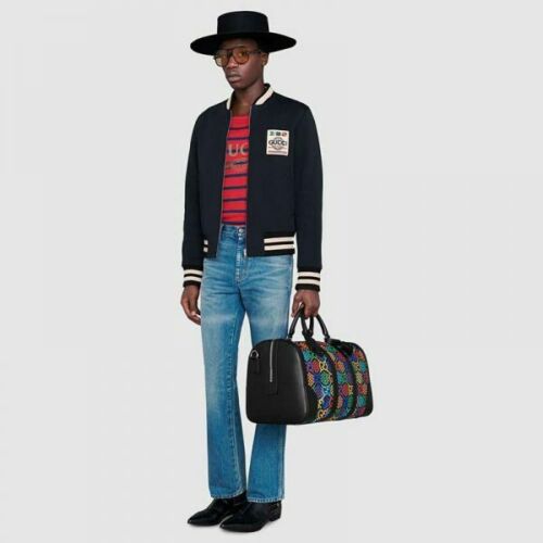 Gucci: Black Large GG Supreme Carry-On Duffle Bag