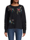 Johnny Was Gen French Terry Pullover Floral Embroidered Top Sweatshirt Black New