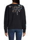 Johnny Was Gen French Terry Pullover Floral Embroidered Top Sweatshirt Black New