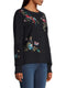 Johnny Was Gen French Terry Pullover Floral Embroidered Top Sweatshirt Black New