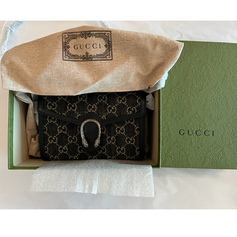 Gucci Dionysus GG Mini Chain Wallet Black Bag Crossbody Handbag Purse Italy NEW