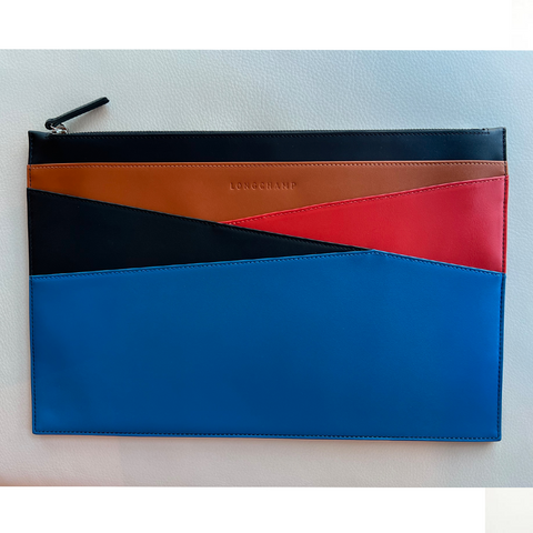 Longchamp Ruban Black Handbag Le Foulonne Bag Blue Orange Leather Wallet NEW