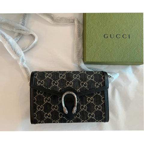 Gucci Dionysus GG Mini Chain Wallet Black Bag Crossbody Handbag Purse Italy NEW