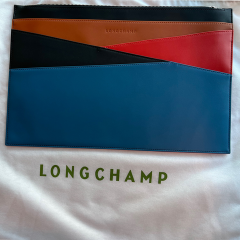 Longchamp Ruban Black Handbag Le Foulonne Bag Blue Orange Leather Wallet NEW