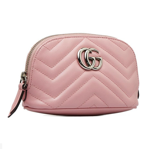 Gucci Marmont GG Pink Matelasse Pouch Clutch Leather Bag Handbag Purse New