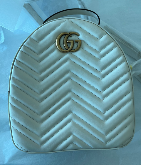 Gucci GG Marmont White Mystic Backpack Authentic Leather Italy Shoulder Bag NEW