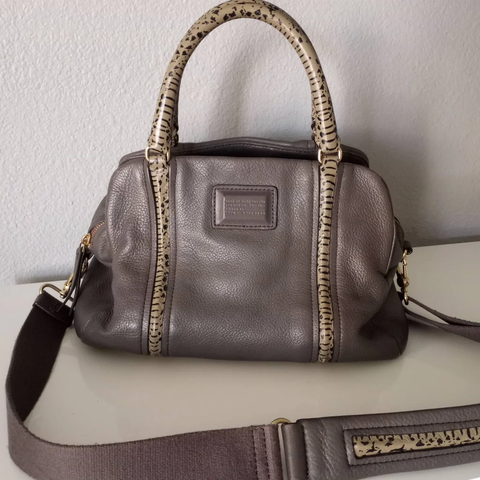 Marc Jacobs Q Snake Satchel Leather Faded Aluminum Grey Gray Mj Tote Bag New