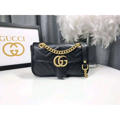 Gucci GG Marmont Shoulderbag Matelasse Gold Black Leather Handbag Bag Purse New