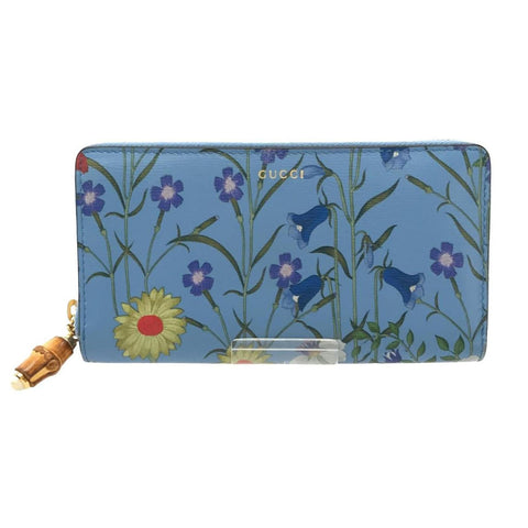 Gucci Nymphae Azure Shanghai Blue Large Floral Zip Around Wallet Purse Bag New