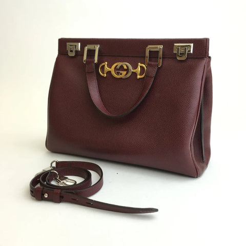 Gucci Zumi Gold Wine Red Shoulder Bag Top Handle Handbag Leather Bordeaux NEW