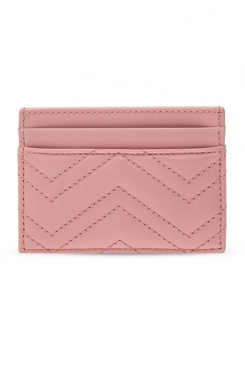 Gucci GG Marmont Matelasse Card Holder Wallet Pink Chevron Leather Italy NEW