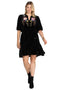 Johnny Was Celestine Velvet Puff Sleeve Floral Black Dress Flowers Embroidery NEW