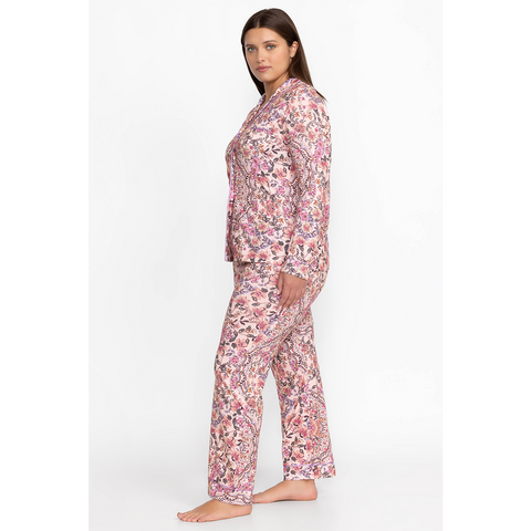 Johnny Was Carly Pj Set Aussie Long Home Lounge Sleepwear Pink Floral 2 pc NEW