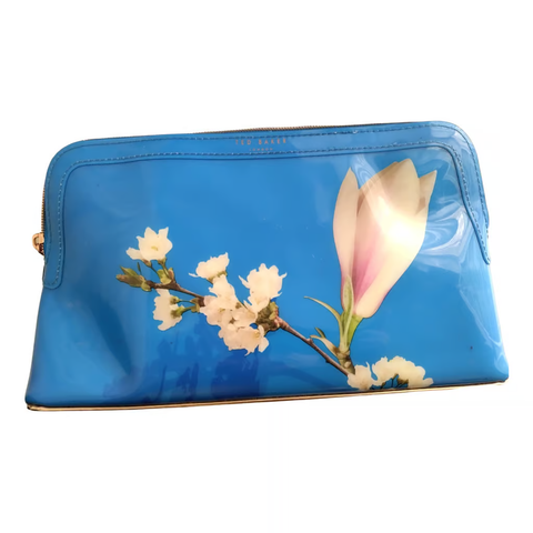 Ted Baker Royal Blue Floral Light Pink Cosmetic Make Up Zip Bag Handbag Vinyl New