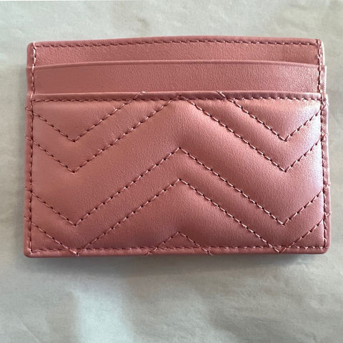 Gucci GG Marmont Matelasse Card Holder Wallet Pink Chevron Leather Italy NEW