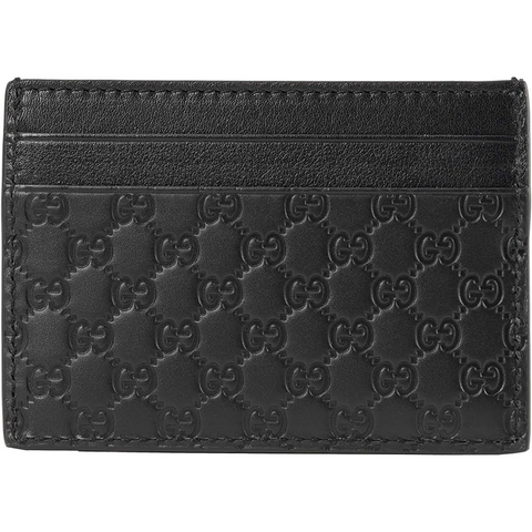 Gucci GG Micro Ssima Card Holder Black Luxury Soft Leather Style Card Case NEW