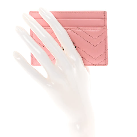 Gucci GG Marmont Matelasse Card Holder Wallet Pink Chevron Leather Italy NEW