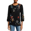 Johnny Was Maris Puff Long Sleeve Embroidery Black Tee Special Shirt Flower New