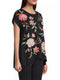 Johnny Was Joya Relaxed Drape Tee Flowers Black Shirt Floral Embroidery Top New