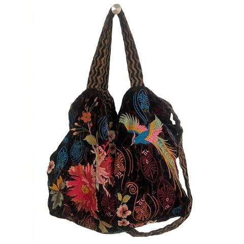 Johnny Was Ashira Velvet Tote Bag Floral Bird Tiger Eye Brown Handbag Purse New