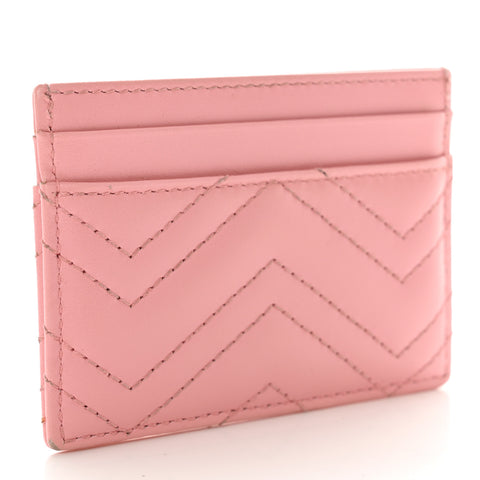 Gucci GG Marmont Matelasse Card Holder Wallet Pink Chevron Leather Italy NEW