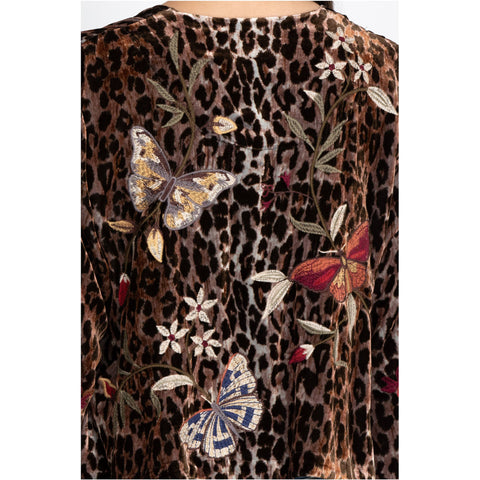 Johnny Was Penelope Velvet Bolero Leopard Embroidery Butterfly Jacket Shirt NEW