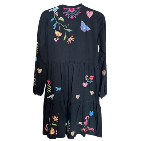 Johnny Was Adela Slit Butterfly Embroidery Long Tee Shirt Special Black Top XXL NEW