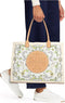 Tory Burch Ella Hot Floral Rabbit Field Nylon Leather Handbag Tote Bag Beige NEW