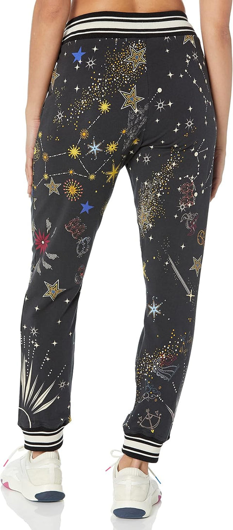 Johnny Was Pants Celestine French Terry Joggers Space Black Pant White Stars NEW