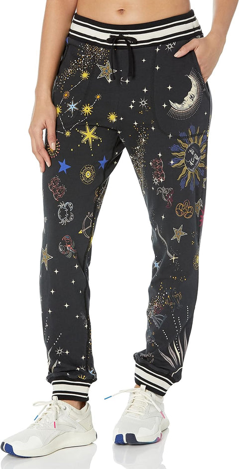 Johnny Was Pants Celestine French Terry Joggers Space Black Pant White Stars NEW