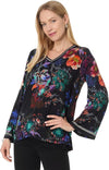 Johnny Was Janie Favorite V Kimono Midnight Tee Swing Floral Shirt Black Top NEW