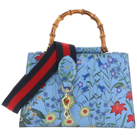 Gucci Nymphae Azure Shanghai Leather Floral Blue Shoulder Handbag Purse New