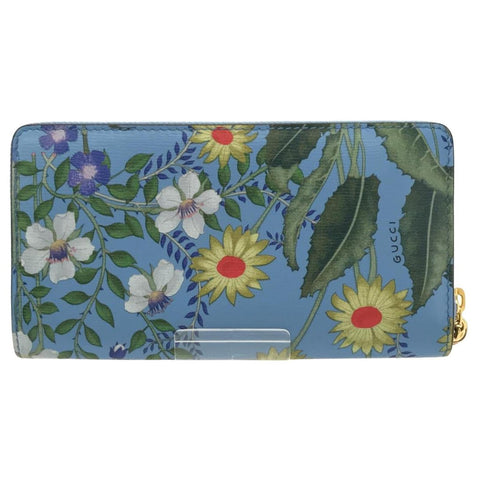 Gucci Nymphae Azure Shanghai Blue Large Floral Zip Around Wallet Purse Bag New