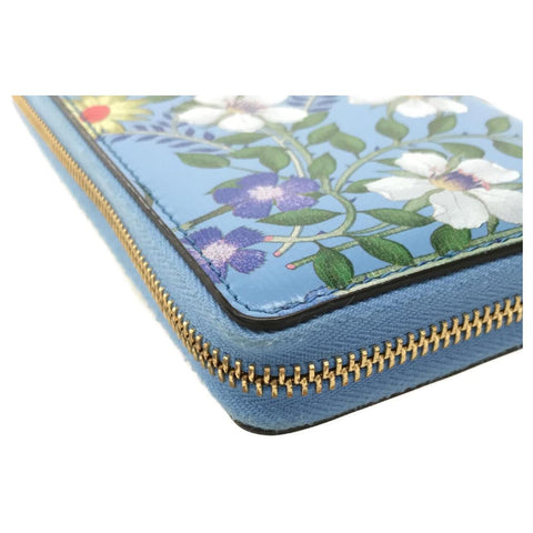 Gucci Nymphae Azure Shanghai Blue Large Floral Zip Around Wallet Purse Bag New