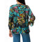 Johnny Was Vacanza Blouse Paon Floral Deep Black Button Flower Blue Shirt Top New