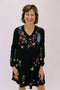 Johnny Was Adela Tiered Knit Dress Black Long Sleeve Cotton Floral V Neck New