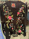 Johnny Was Raw Seam Catia Henley Tee Flowers Cotton Shirt Floral Top Black NEW