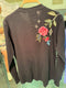 Johnny Was Raw Seam Catia Henley Tee Flowers Cotton Shirt Floral Top Black NEW