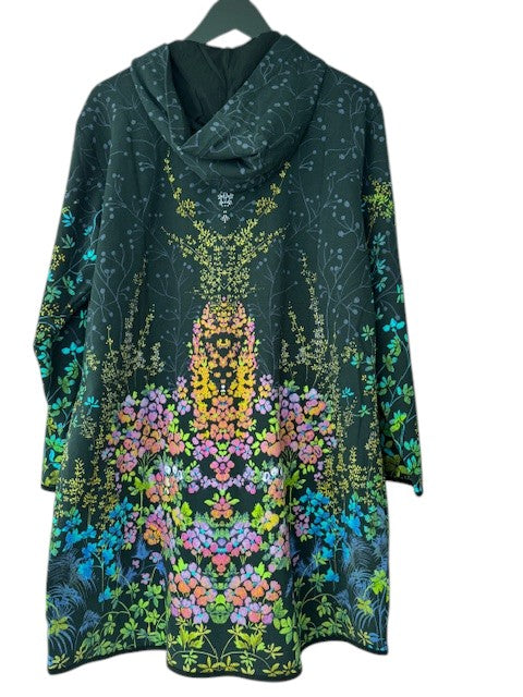 Johnny Was Magic Garden Long Hoodie Coat Knits Cotton Floral Zip Jacket Navy Blue NEW