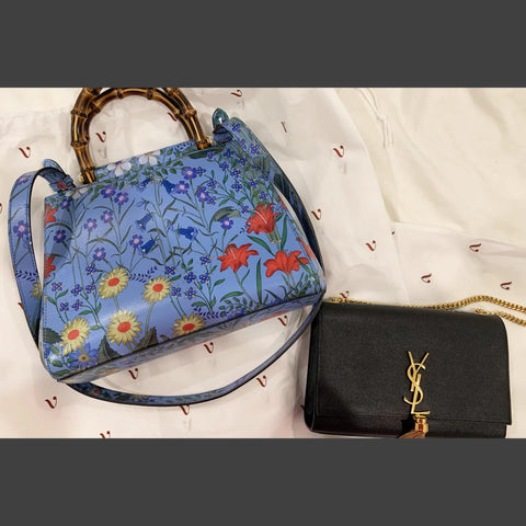 Gucci Nymphae Azure Shanghai Leather Floral Blue Shoulder Handbag Purse New