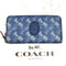 Coach Accordion Zipper Around Wallet Leather Horse Carriage Card Wallets Blue NEW