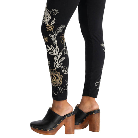 Johnny Was Adelaide Legging Cotton Floral Embroidery Leggings Pants Black NEW