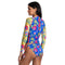 Johnny Was Rumba Mix Long Surf Shirt Swim Floral Zip Rash Guard Top Blue Yellow NEW