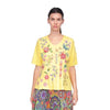 Johnny Was Maureen Trapunto 3/4 Tee Shirt Floral Embroidery Top Citron Yellow NEW