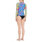 Johnny Was Rumba Mix Long Surf Shirt Swim Floral Zip Rash Guard Top Blue Yellow NEW