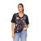 Johnny Was Maureen Trapunto 3/4 Tee Cotton Shirt Floral Embroidery Top Black NEW